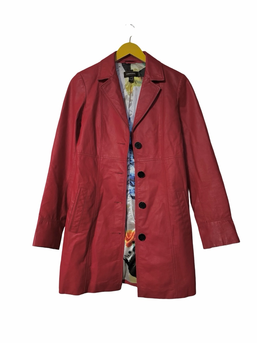 Danier Y2K Red Leather Coat with Abstract Floral Print
XXS